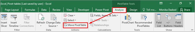 cliquez sur movepivottable dans pivottable tools